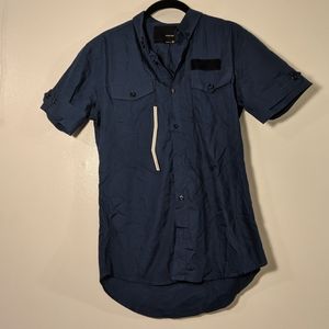 Blue button down shirt sleeve tee